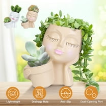 Face Planter Pot, iMounTEK Double Flower Pots in One, Nice Gifts, Lady Head Resin Plant Pot for Succulent Cactus Indoor Outdoor, Whtie