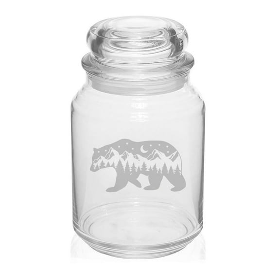 26 oz Glass Candy Jar Gift Bear Mountains Forest Cabin