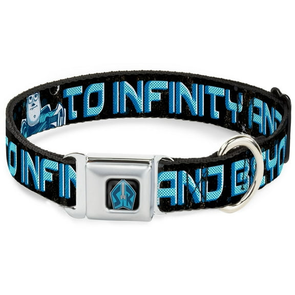 Disney Pet Collar, Dog Collar Metal Seatbelt Buckle, Buzz Poses Stars to Infinity And Beyond Black Blues, 9.5 to 13 Inches 1.0 Inch Wide