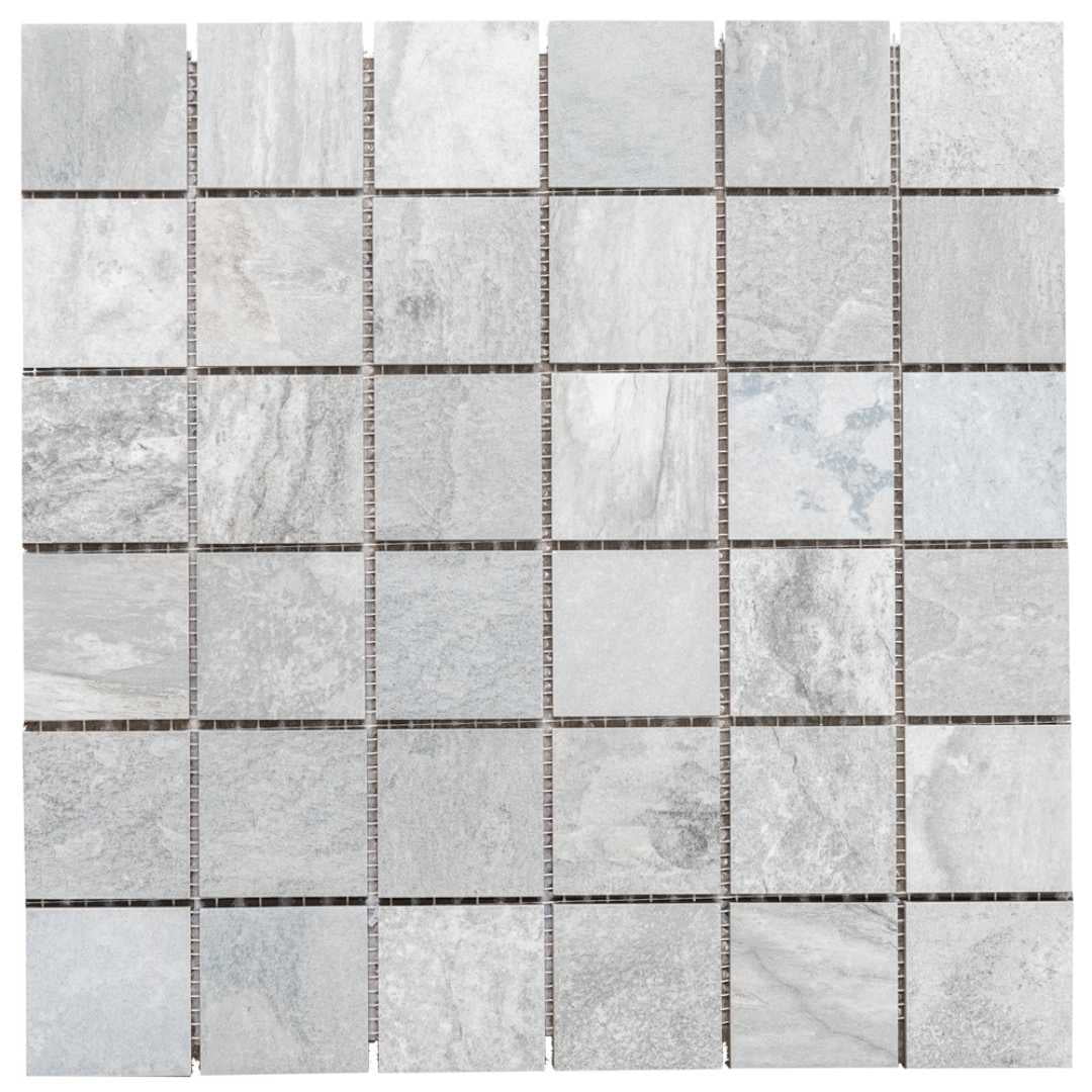 The Tile Life Wells Stone Slate 2" x 2" Blue Porcelain Mosaic Floor and Wall Tile, 1 Sheet