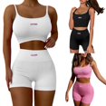 thumbnail image 5 of Women Workout Sets 2 Piece High Waist Shorts Ribbed Cami Crop Top Yoga Gym Tracksuit, 5 of 5