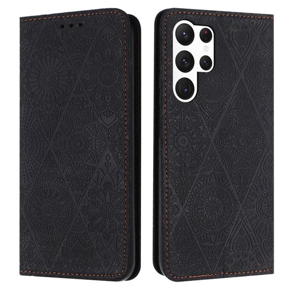 Decase Wallet Case for Galaxy S24 Ultra Case,Premium Embossed Sunflower Magnetic Closure Folio Flip Case with Card Slots Stand & Wristband Strap Compatible for Samsung Galaxy S24 Ultra,Black