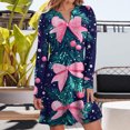thumbnail image 6 of WTOBBY Women's Christmas Print Dress V-Neck Loose Fit Long Sleeve Casual Holiday Party Dress with Festive Seasonal Design for Women,Hot Pink L, 6 of 6