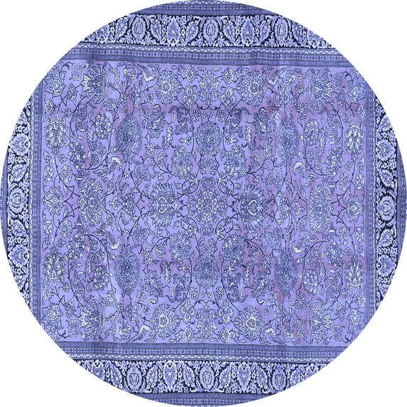 Ahgly Company Machine Washable Indoor Round Persian Blue Traditional Area Rugs, 4' Round