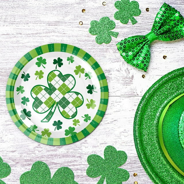 Ensemble de Vaisselle Décorative Thème Fête de la Saint-Patrick, Assiettes en Papier Jetables