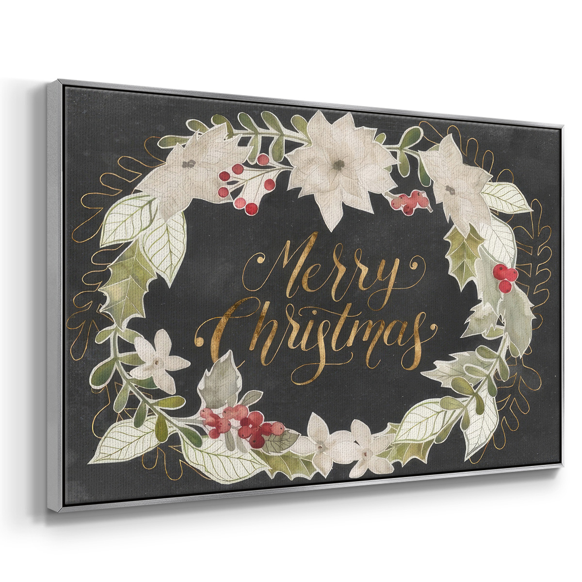 Gilded Christmas Collection A - Framed Gallery Wrapped Holiday Canvas - 25 x 37 - Silver Frame