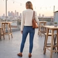 thumbnail image 7 of Leidass Womens Cropped Blend Stand Collar Jacket Long Sleeve Button Front Solid Color Casual Short Outerwear for Fall Winter Daily Wear Beige L, 7 of 7