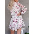 thumbnail image 6 of Asyoly Womens Dresses Boho Floral Print Ruffles Lantern Sleeve Button Down Swing Mini Dress Tie Waist Shirt Dresses, 6 of 7