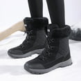 thumbnail image 2 of Womens Warm Furry Lined Mid Calf Boots Waterproof Winter Snow Boots Non Slip Lace Up Wide Width Combat Boots Black 7, 2 of 7