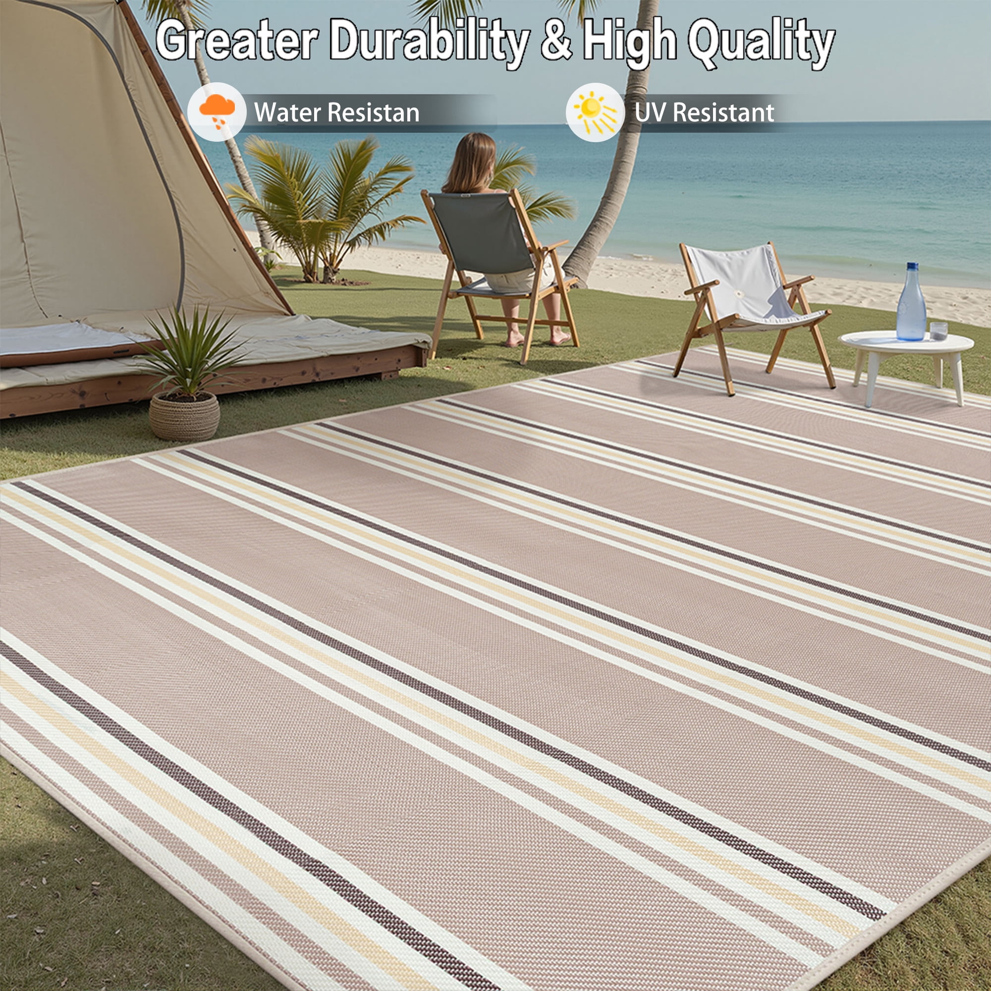 BERTHMEER 8'x10' Outdoor Rugs on Sale Clearance Waterproof Patio Rugs Plastic Straw Rugs for Camping Porch Deck RV Rugs outside，Beige Coffee Color Multi-color