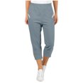 thumbnail image 2 of LADIGASU Women's Solid Color Stretch Waist Strap Pocket Zipper Pants 7 Quarter Pants, 2 of 9