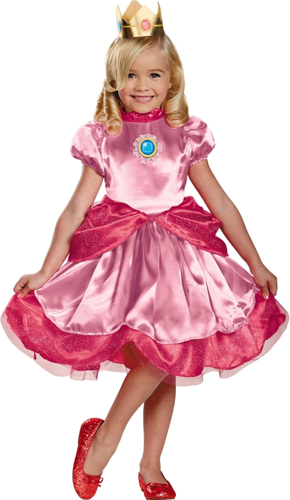 Super Brothers Peach Costume for Girls Princess Dress with Crown Halloween Party Outfit