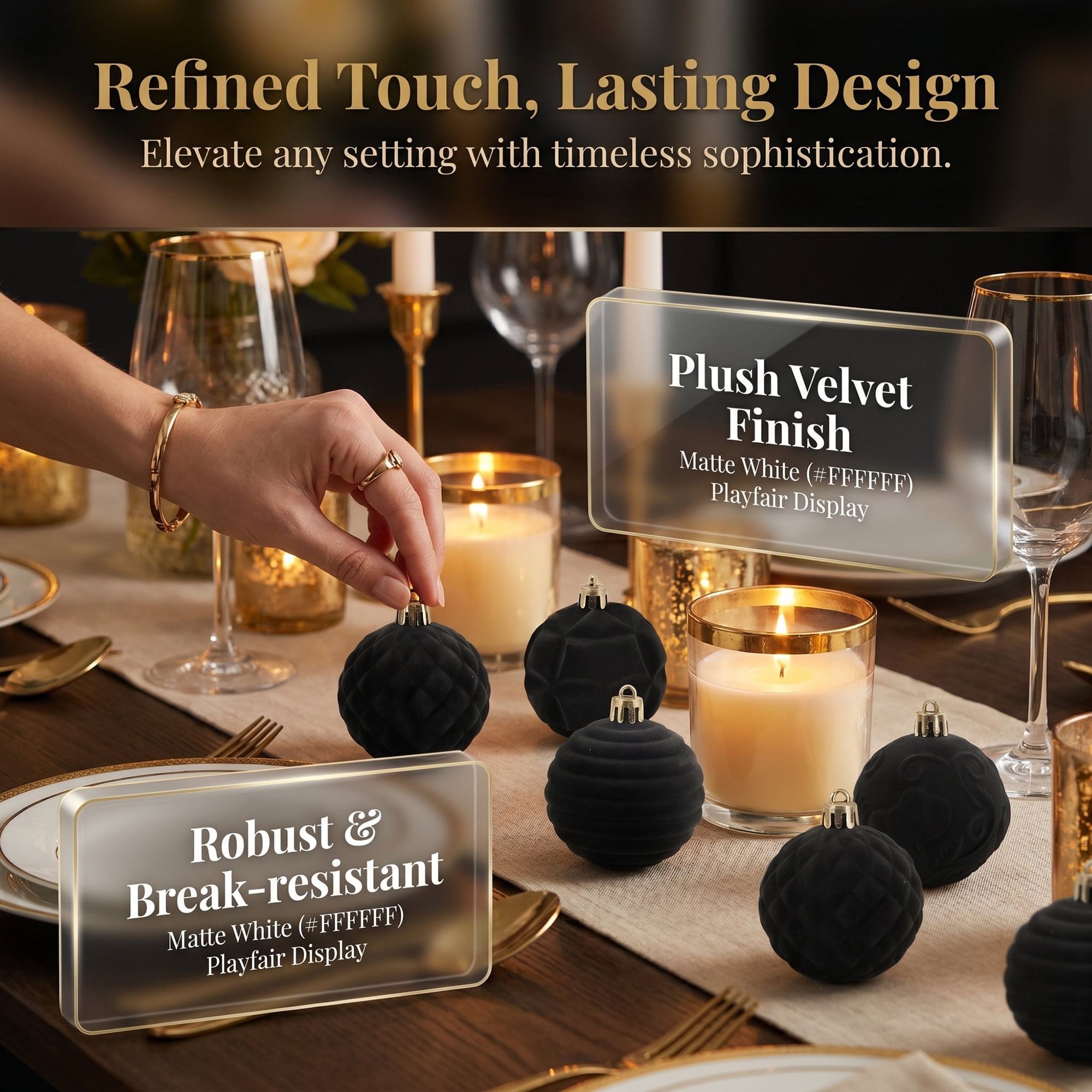Unique Bargains Velvet Christmas 12 Pack Flocked Sphere Orbs Luxury Ornaments Black 2.4"