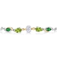thumbnail image 2 of Gem Stone King 925 Silver and 10K Yellow Gold White Moissanite Green Peridot Nano Emerald and Lab Grown Diamond Tennis Bracelet for Women By Keren Hanan (1.77 cttw, Adjustable up To 9 inch), 2 of 3