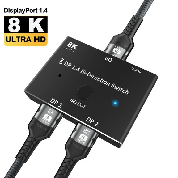 AUBEAMTO DP 1.4 DisplayPort 8K Converter Switcher Adapter Bidirectional DP Splitter 2 in 1 Out/1 in 2 Out for PC/Monitor Support 8k@60Hz / 4K@120Hz Compatible with PC Host Monitor Laptop