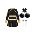 thumbnail image 4 of CHICTRY Girls Cheer Leader Outfit Long Sleeve Shiny Dance Dress with Hand Flowers Socks Gold&White 16, 4 of 5