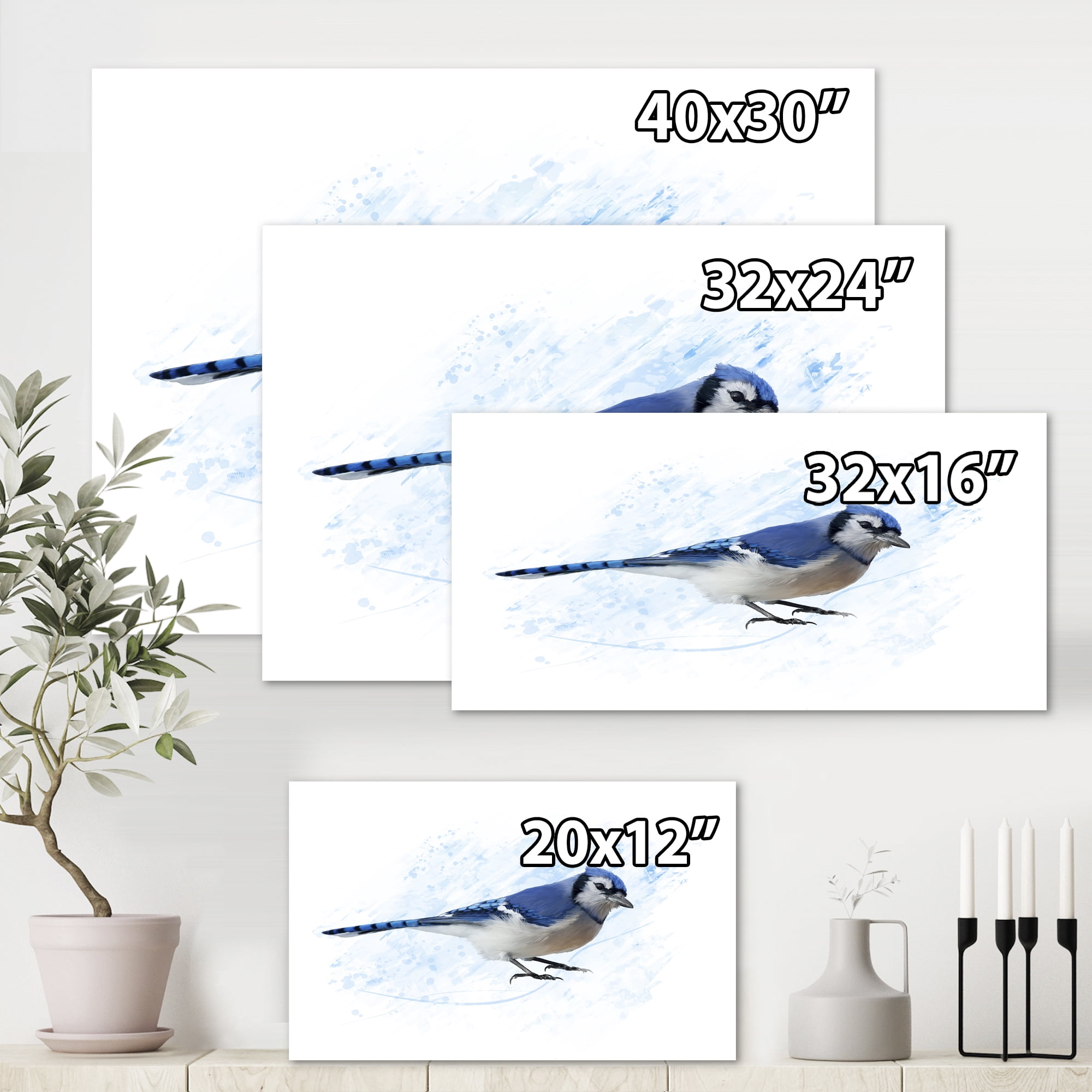 Designart ' Ancient Blue Jay Bird ' Traditional Canvas Wall Art Print