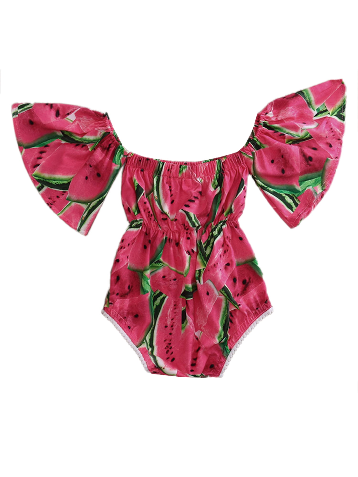 StylesILove Watermelon Pattern Ruffle Sleeves Baby Girl Sunsuit Romper