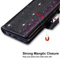 thumbnail image 3 of Dteck Folio Wallet Case For Samsung Galaxy A71 5G SM-A716, Luxury Bling Glitter PU Leather Case with Stand / Zipper Purse / 9 Card Slots / Magnetic Closure Cover with Hand Strap, Black, 3 of 7