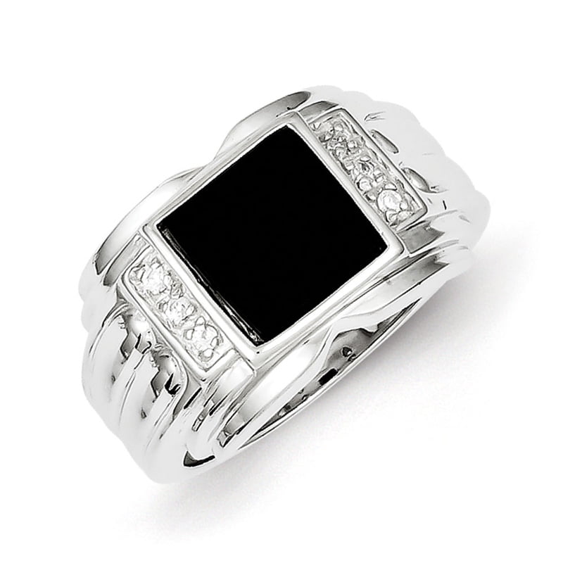 Kevin Jewelers Sterling Silver Men's CZ and Onyx Ring