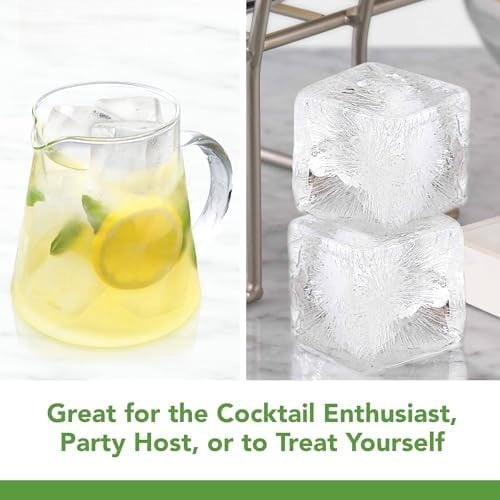 Large Square Ice Cube Mold Colossal 2 Inch Cubes Pack of 2, Huge Ice Cube Mold Block for Whiskey Cocktails Bourbon, Silicone BPA Free Dishwasher Safe Giant XL Ice Cube Molds