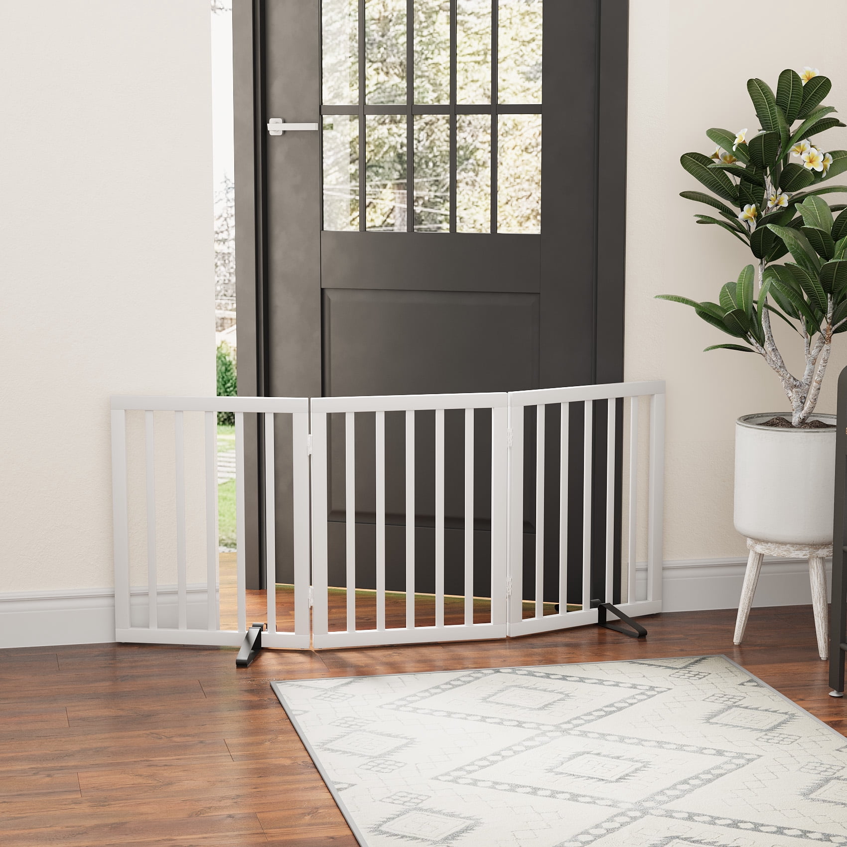 Algherohein Dog Gate for Inside,Bamboo Freestanding Pet Gate for Doorways,Indoor, 24" White