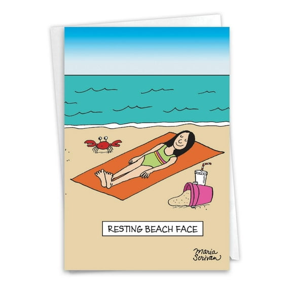 NobleWorks Funny Birthday Greeting Card with 5 x 7 Inch Envelope (1 Card) Bday Beach Face C10279BDG