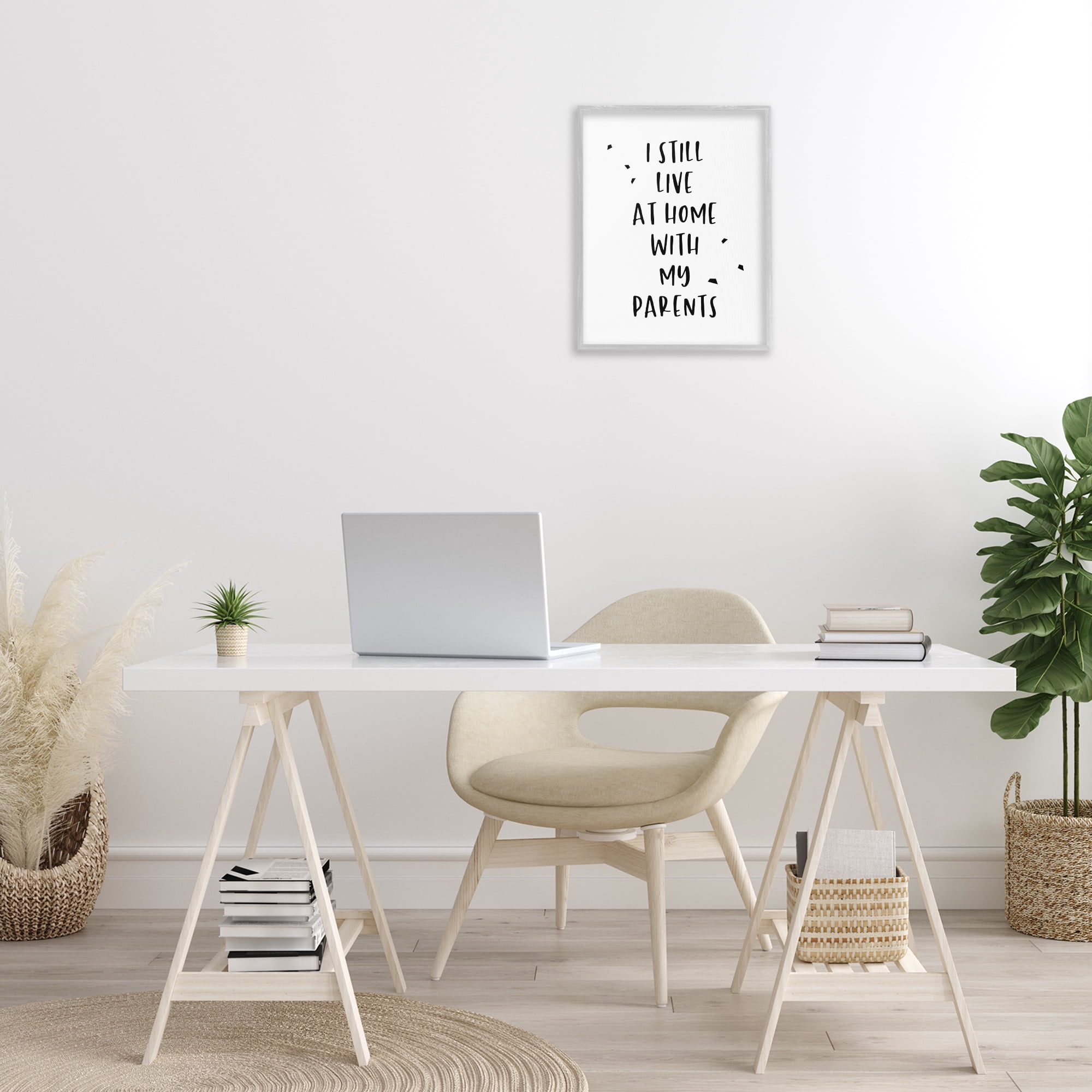 Stupell Industries Live with Parents Phrase Typography Painting Gray Framed Art Print Wall Art, 16 x 20