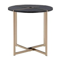 ACME Bromia Round Wooden End Table in Black and Champagne
