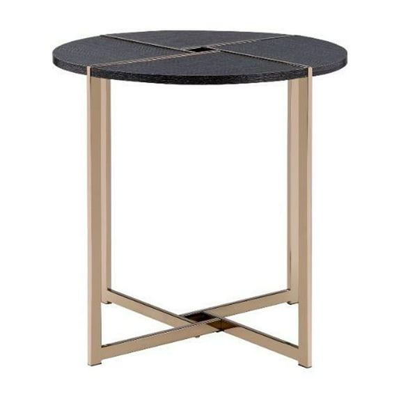 ACME Bromia Round Wooden End Table in Black and Champagne