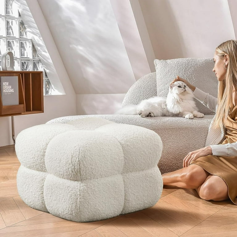 White fuzzy pouf discount