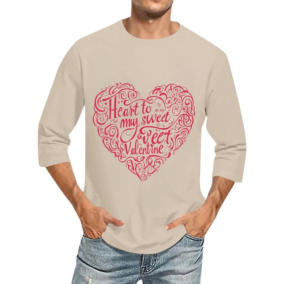 HaoXianJian Mens Valentines Day Shirts Print Outfits Alphabet Love Tops 3/4 Sleeve Tees Tops Casual Valentines Gifts Plus Size 2X 3X 5X