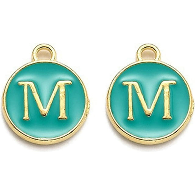 20 dijes de letras esmaltadas para bisutería. Medidas: 14 x 12 x 2 mm. Orificio: 1,5 mm.