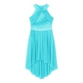 thumbnail image 2 of CHICTRY Kids Girls Lyrical Modern Dance Dress Rhinestones Ruched Bodice High-low Praise Dance Costume Light blue 8, 2 of 6