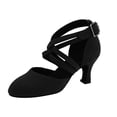 thumbnail image 2 of Strappy Heels for Women, Large Size Ladies' Dance Shoes, Latin Salsa Cha Ballroom, Indoor Fabric Cross Straps, Low Heels, Comfortable and Well-Fitting, In A Variety of Colors, Black 5.5, 2 of 7