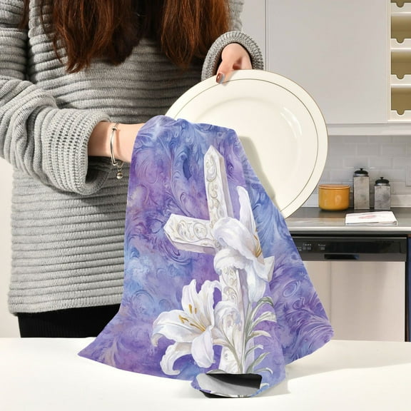 BZSMCE Kitchen Towels Creative Easter Cross Printing Pattern Durable Kitchen Towel