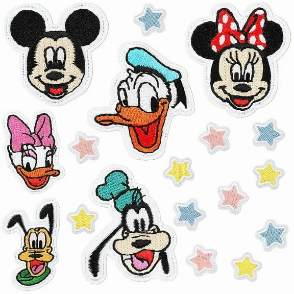 18 Pcs Goofy Goof Iron on Patches Groovy Star Embroidered Patches Bulk for Hats Clothes Backpack Pants Jeans Sew on Applique DIY Accessory Decorations