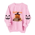 thumbnail image 5 of CLOISE Womens Crewneck Sweatshirt Graphic Halloween Fleece Lining Casual Pullover Pumpkin Long Sleeve Cuffed Sleeve Tops Fall Winter Loose Clothing for Daily Wear Pink XS, 5 of 7