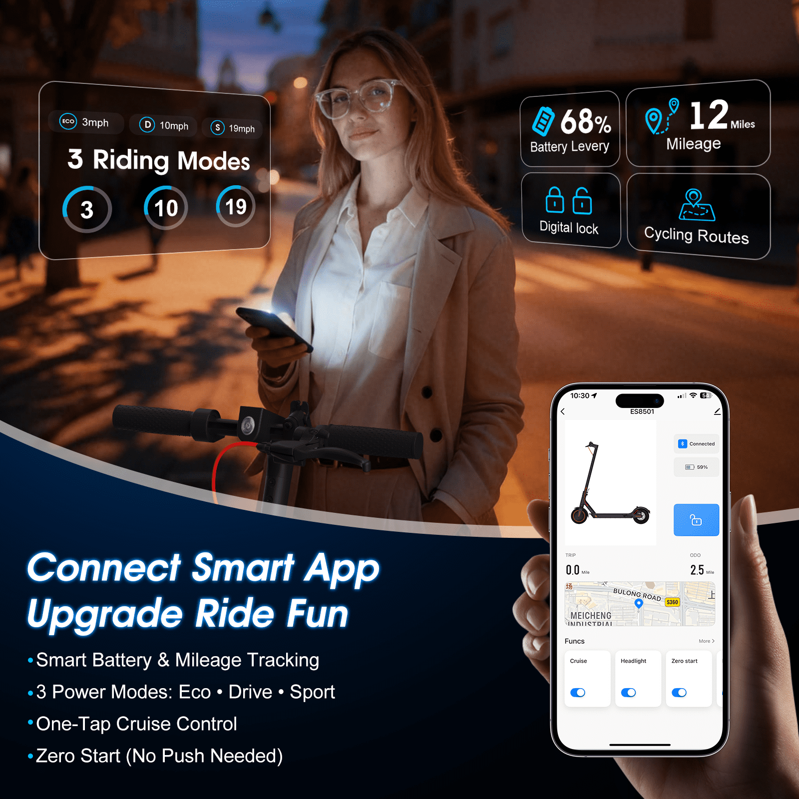 OBX Electric Scooter for Adults,350W Motor 18 MPH &12-16Miles Range 8.5"Anti-Skid Solid Tires, Folding Commuting E-Scooter with Double Braking System