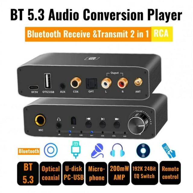 DAC310B Digital To Analog Audio Converter V5.3 Receiver Transmitter Coaxial Optical Bypass Aux Jack USB Multi-mode Input U.S. plug