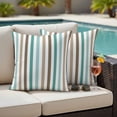 thumbnail image 4 of Brown Stripe Outdoor Waterproof Pillow Covers, Ombre Geometric Teal Green Vertical Striped Decorative Square Throw Pillowcase Sofa Cushion Sham for Patio/Couch/Chair, 20"x20" 2 Pack, 4 of 8