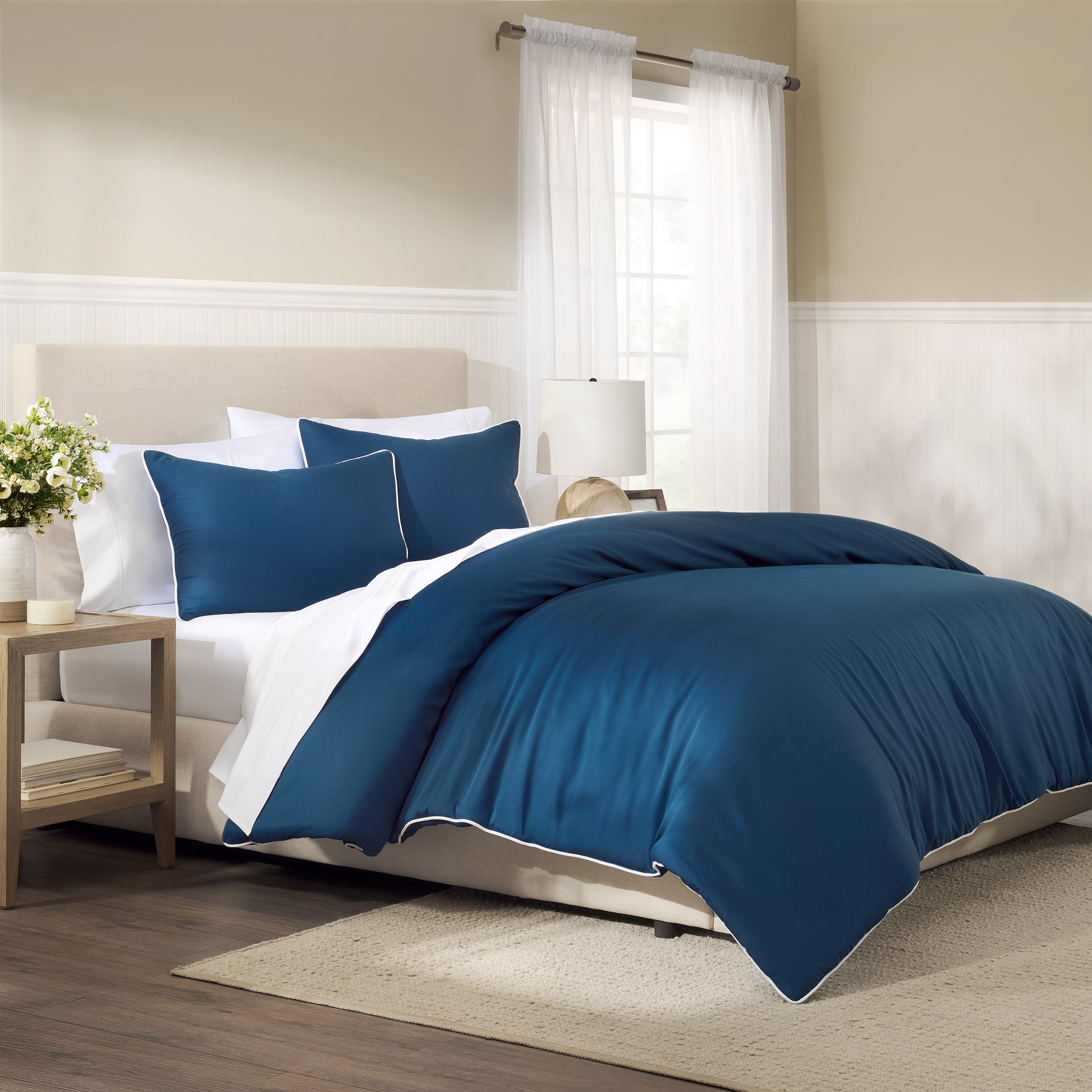 Wamsutta 1846 Cotton Tencel 3-Piece Titan Blue Solid Comforter Set, King