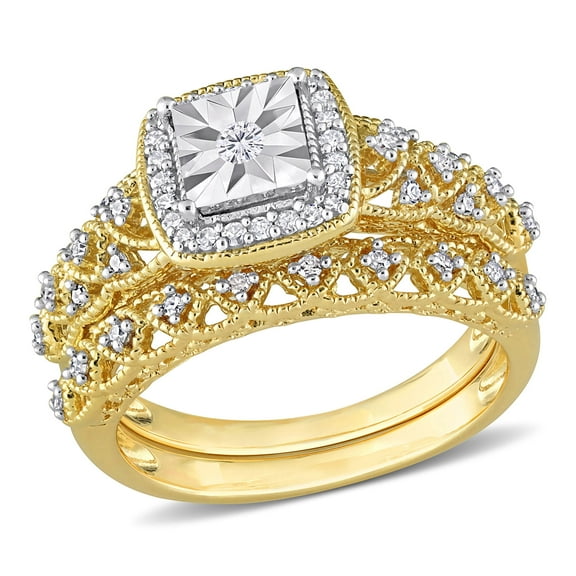 Everly Women's Diamond Yellow Gold Plated Bridal Set