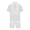 thumbnail image 4 of REORIAFEE Men's Hawaiian Sets 2 Piece Summer Beach Outfits Casual for Vacation Cardigan Suit Slim Mesh Knit Shirt Short Sleeve Lapel Shorts Suit Sports Vacation Top Shorts Two Piece Set White XXXL, 4 of 6