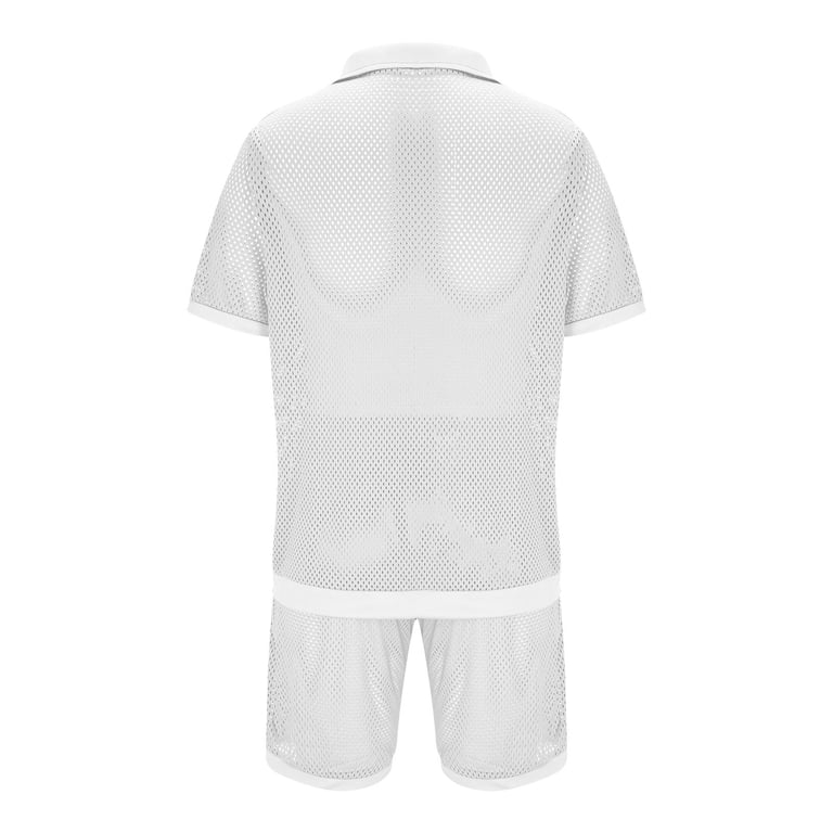 MOONSHOT Mesh Short Pants tops セットアップLM RYRJJ Men Summer Casual Short Sets Sheer Mesh Short Sleeve Button