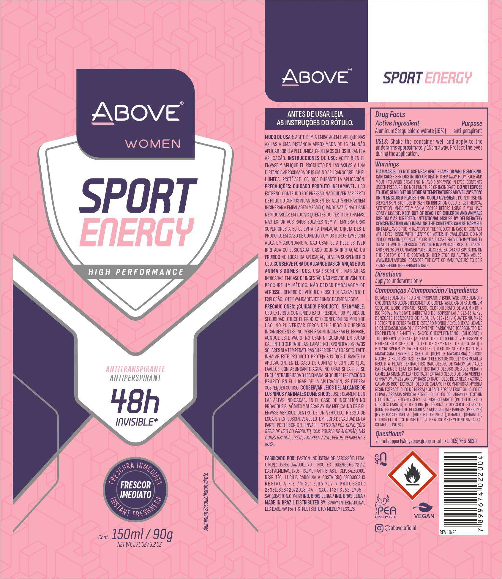 ABOVE 48 Hours Set, Antiperspirant Deodorant for Women, Sport Energy, 4 Pc
