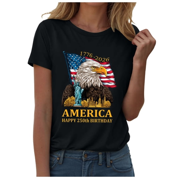 idosla Women's 250Th Anniversary Print Vintage Celebration T-Shirt 1776-2026 250 Patriotic Tee Casual Crew Neck Summer Tops (Black, XL)