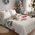 thumbnail image 3 of Christmas Red Flannel Blanket for Bed,Travel and Camping, Green Balls Poinsettia Berry Snowflake Beige Super Soft Cozy Blanket for All Seasons 40"x60", 3 of 9