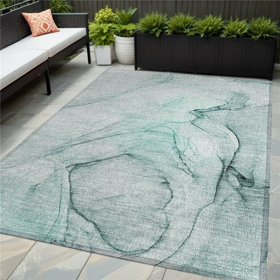 HomeRoots 559419 5 x 8 ft. Teal Abstract Washable Non Skid Indoor Outdoor Rectangle Machine Woven Area Rug