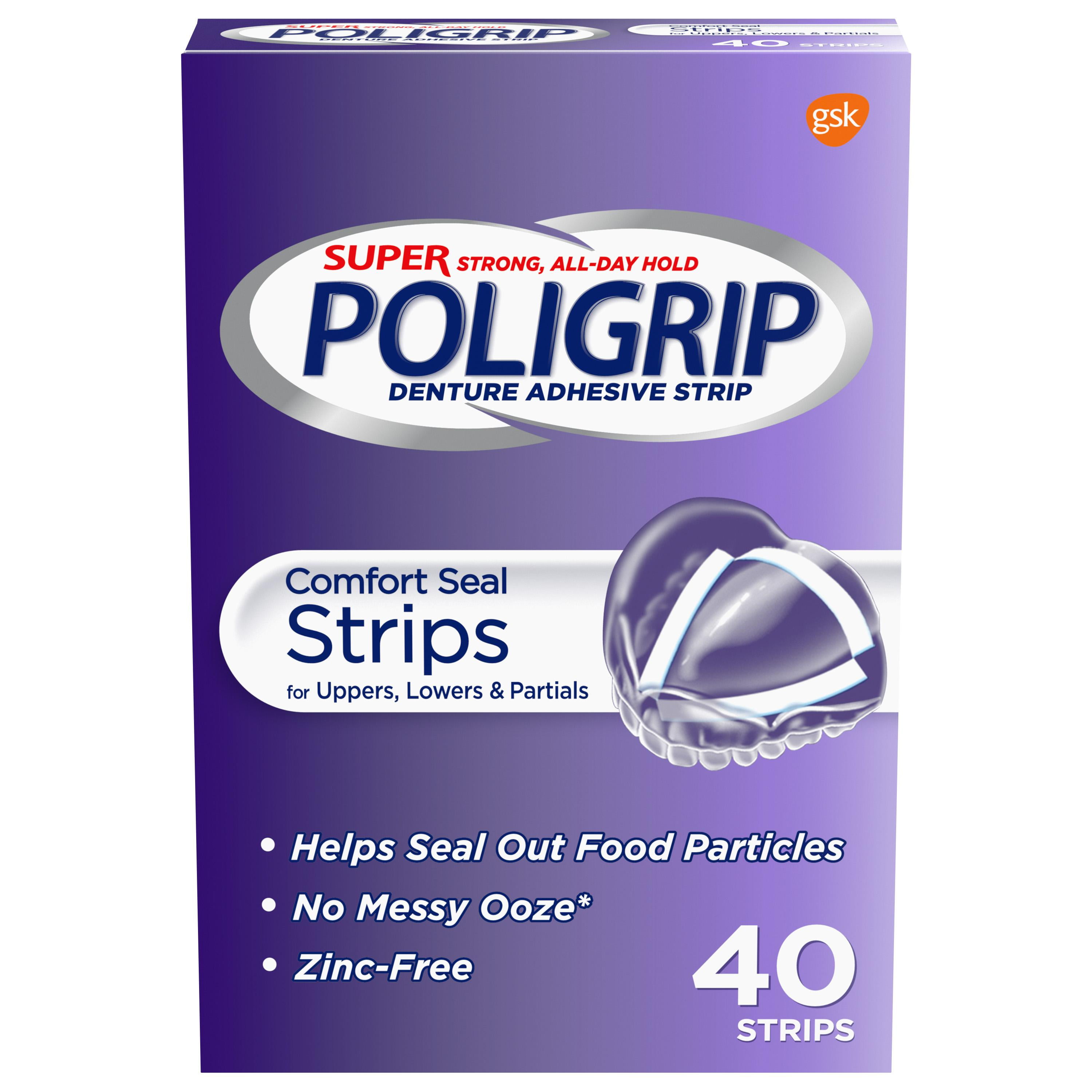 Super Poligrip Comfort Seal Denture and Partials Adhesive Strips, 40